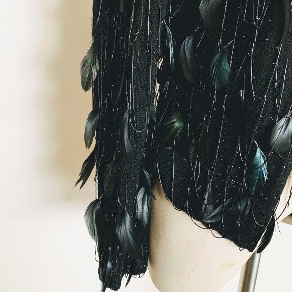 Oscar De La Renta Jacket Cardigan Cashmere Embellish Feather Beats and Sequins - Picture 7 of 11
